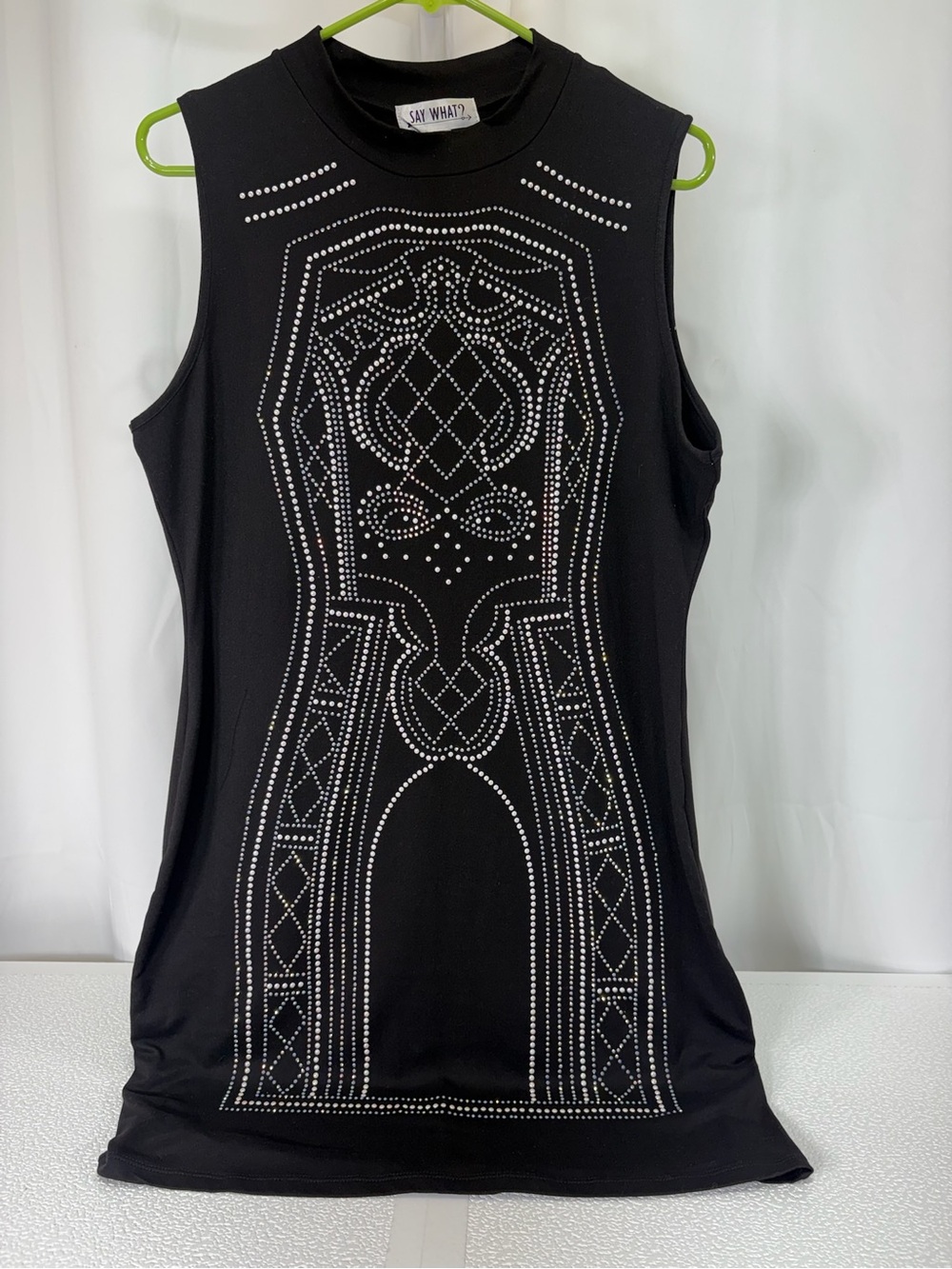 Say What? Black Sleeveless Studded High Neck Tank Dress 4139
